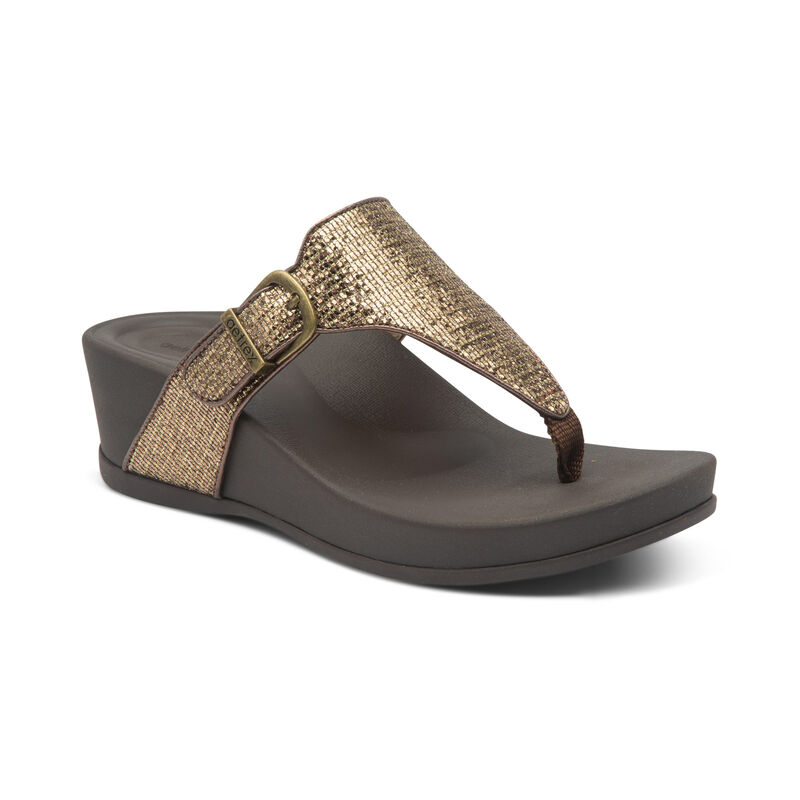 Aetrex Womens Kate Thong Wedges Bronze - 0RT8F8awa